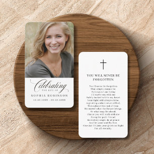 Photo Elegant Script Funeral Memorial Prayer Card