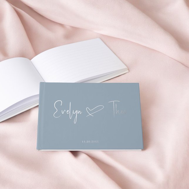 Photo Elegant Script Heart Blue Wedding Guest Book (Creator Uploaded)