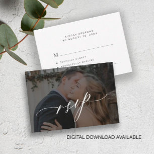Photo elegant script printable wedding RSVP card
