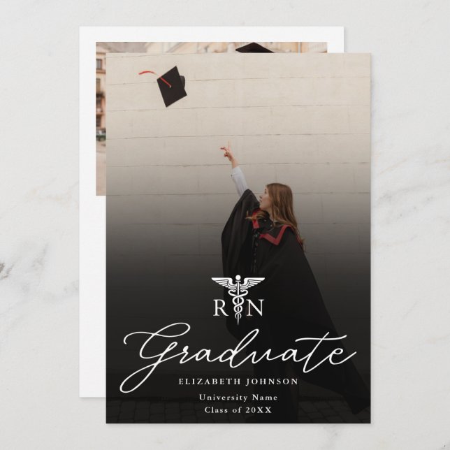 Photo Elegant Script RN Nursing Graduation Party Invitation (Front/Back)