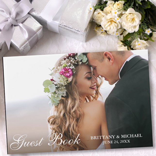 Photo Elegant Script Wedding Guest Book (Customize to change text size or text style.)