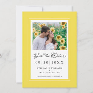 Photo Elegant Script Wedding Trendy Yellow Border Save The Date