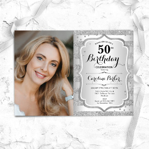 Photo Elegant Silver 50th Birthday Invitation