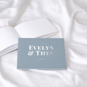 Photo Elegant Simple Blue Wedding Guest Book