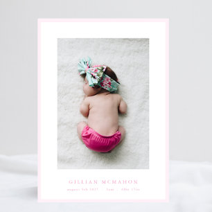photo elegant soft pink frame baby birth announcement