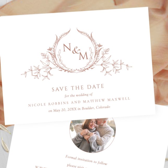 Photo, Elegant Terracotta Monogram Wedding Save The Date (Creator Uploaded)