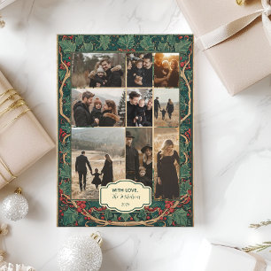 Photo Elegant Vintage Holly Christmas Holiday Card