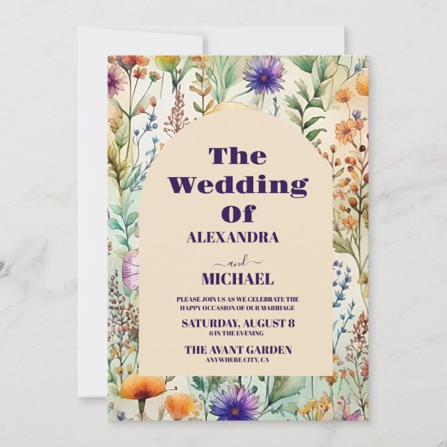 Photo Elegant Watercolor  Wildflowers Wedding Invitation (Front)