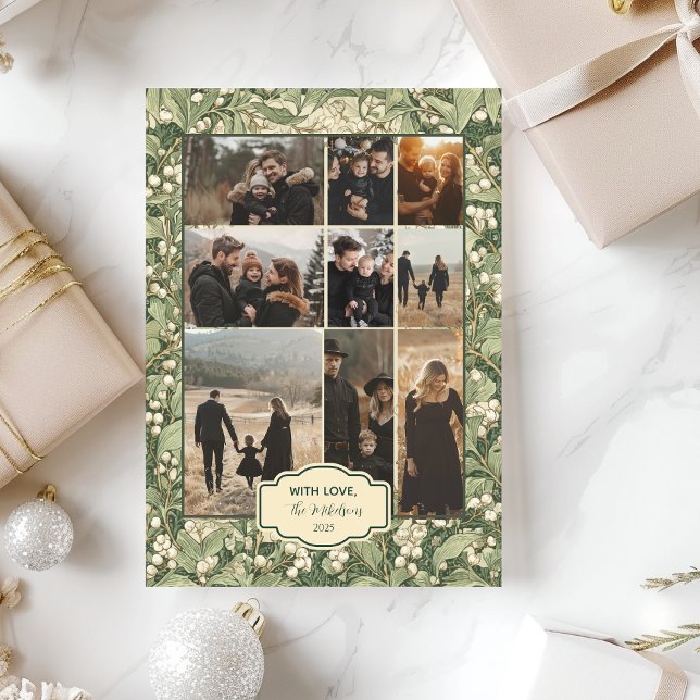 Photo Elegant White Holly Christmas Holiday Card (Creator Uploaded)