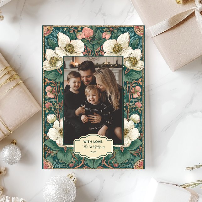 Photo Elegant Winter Floral Christmas Holiday Card (Creator Uploaded)