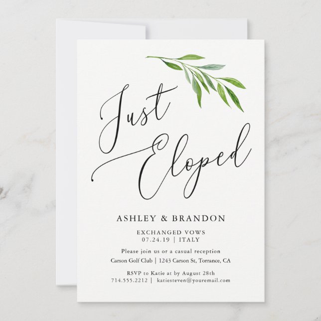 Photo Elopement Announcement Cards | Just Eloped (Front)