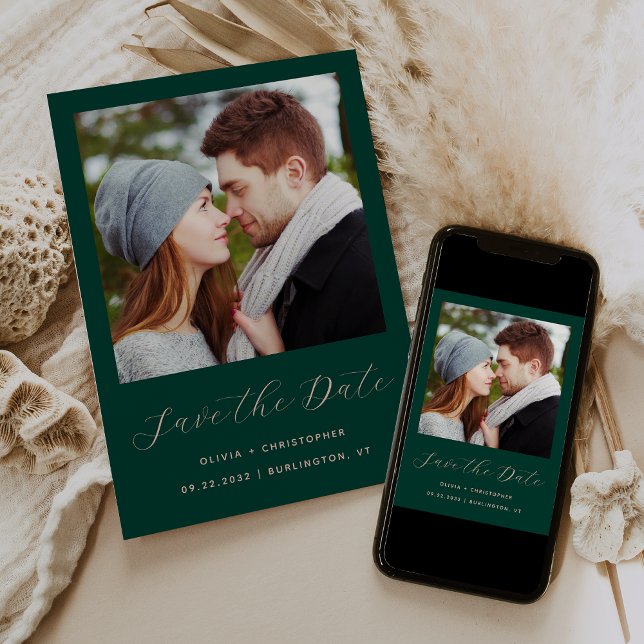 Photo Emerald Green Blush Script Save The Date (Creator Uploaded)