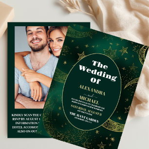 Photo Emerald Green Gold Celestial  Wedding Invitation