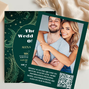 Photo Emerald Green Gold Celestial  Wedding Invitation