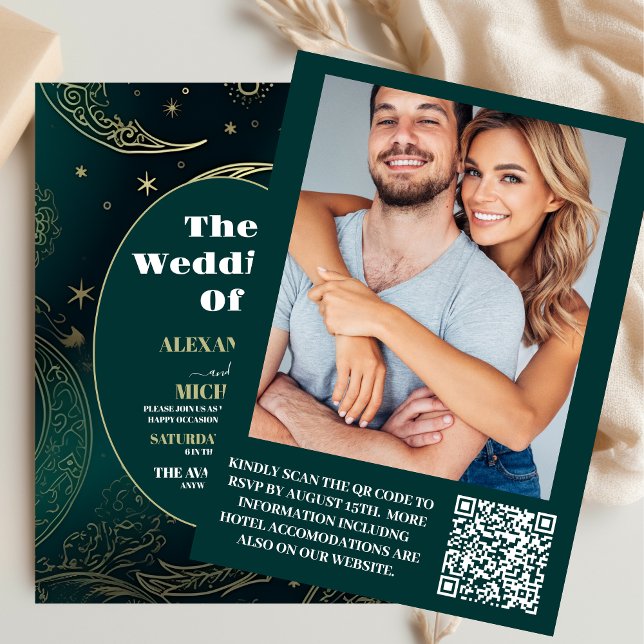 Photo Emerald Green Gold Celestial  Wedding Invitation (Creator Uploaded)