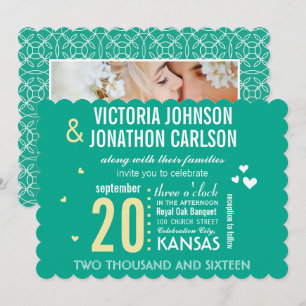 Photo Emerald Yellow Modern Typography Wedding Invitation