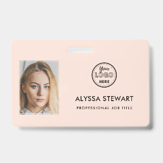 Photo Employee Business ID Blush Pink Staff Name Badge