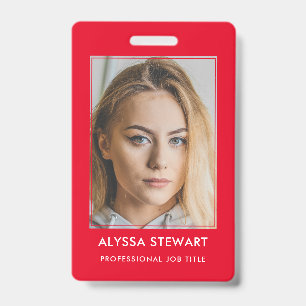Photo Employee Business ID Red Staff Name Badge