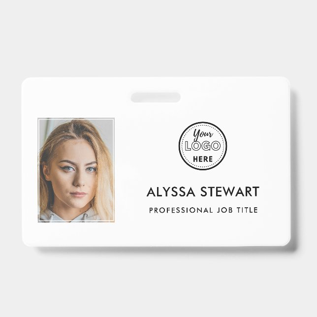 Photo Employee Business ID White Staff Name Badge (Front)