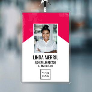 Photo Employee Company Logo  Security PINK ID Badge