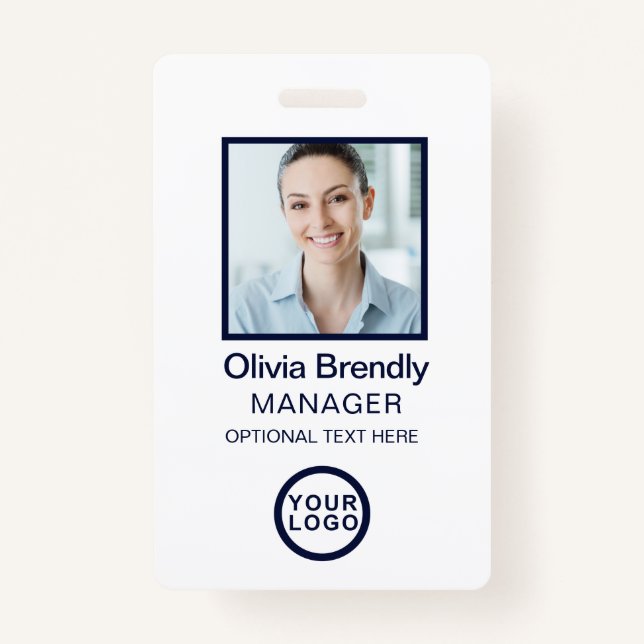Photo Employee ID Name Badge | Navy White ID Badge (Front)
