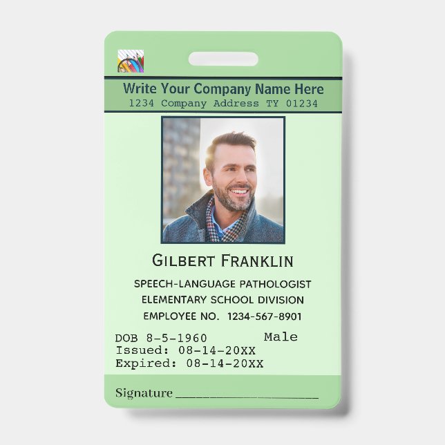 Photo Employee Name Bar Code  Logo Custom ID Badge (Front)