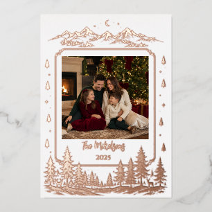 Photo Enchanted Gold Christmas Tree Woodland Foil Holiday Card