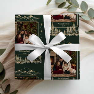 Photo Enchanted Gold Christmas Tree Woodland Wrapping Paper