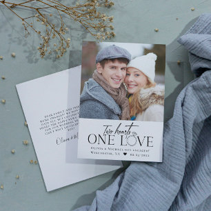 Photo Engagement Announcement Two Hearts One Love