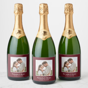 Photo Engagement Party Burgundy Sparkling Wine Label