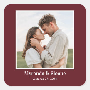Photo Engagement Party Burgundy Square Sticker