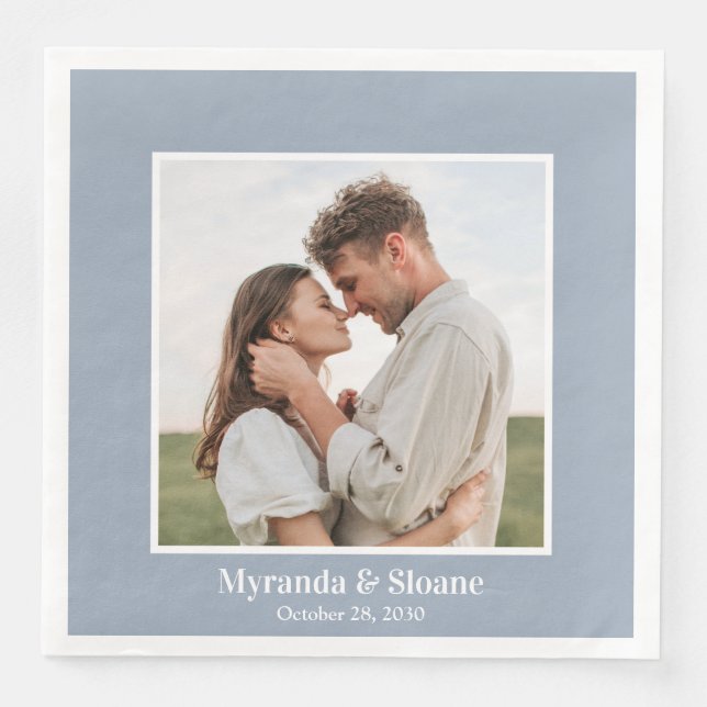 Photo Engagement Party Dusty Blue Napkin (Front)