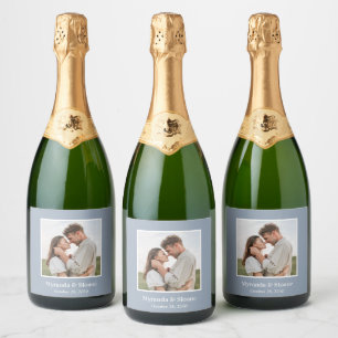 Photo Engagement Party Dusty Blue Sparkling Wine Label