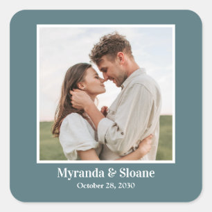 Photo Engagement Party Teal Square Sticker
