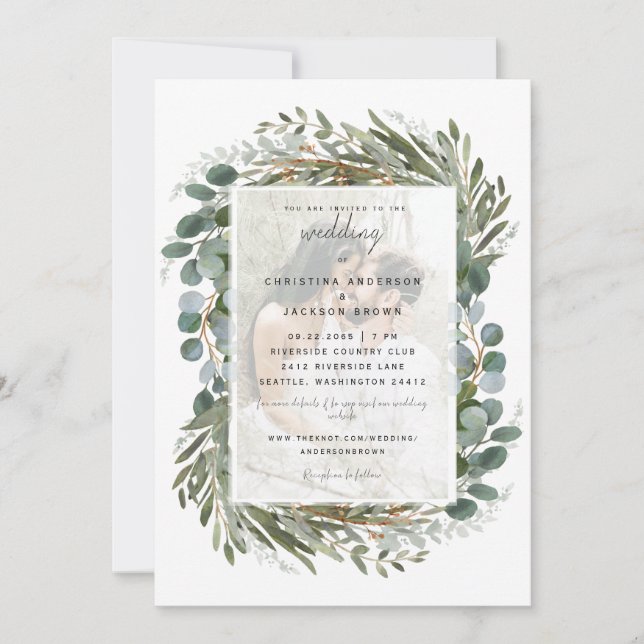 Photo Eucalyptus White Wedding Invitation (Front)