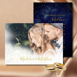 Photo Evening Sky Astral Gold Stars Blue  Wedding Invitation