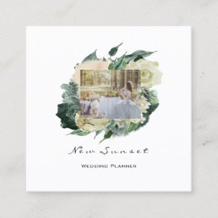 Photo Event Wedding Planner Mint Framed Florals Square Business Card