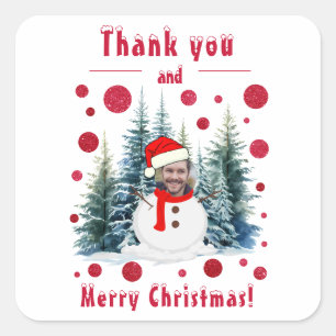 Photo Face Funny Merry Christmas and Square Sticker