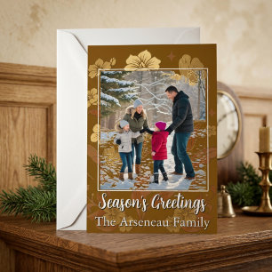 Photo Faded Floral Flat Personalise Holiday Card
