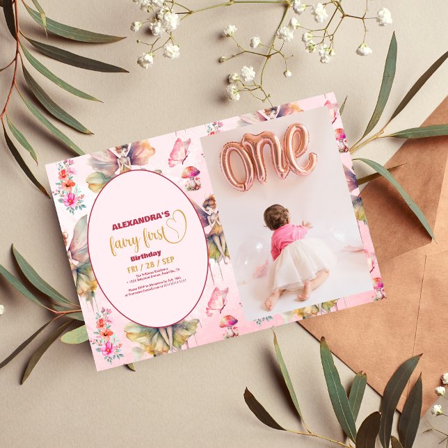 Photo Fairy First Girl's 1st Birthday Invitation (Creator Uploaded)