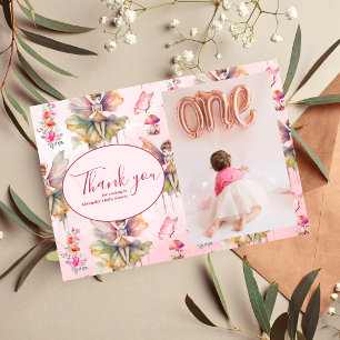 Photo Fairy First Girl's 1st Birthday Thank You Card