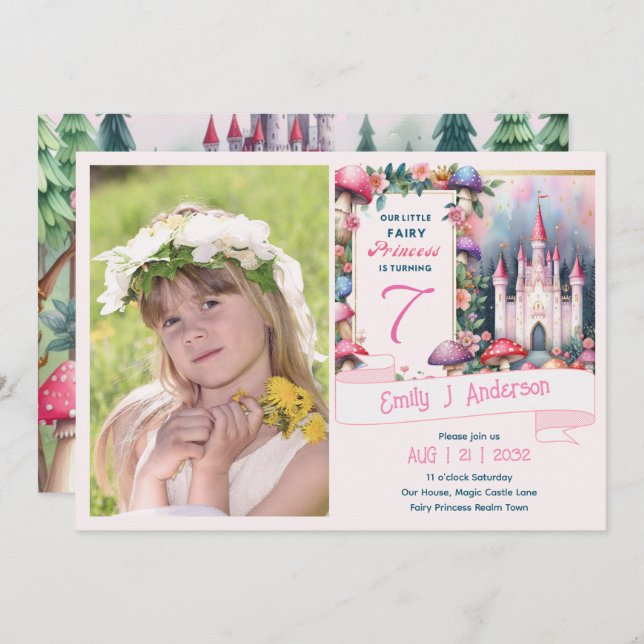 PHOTO Fairy Princess Birthday Party Pink Fairycore Invitation (Front/Back)