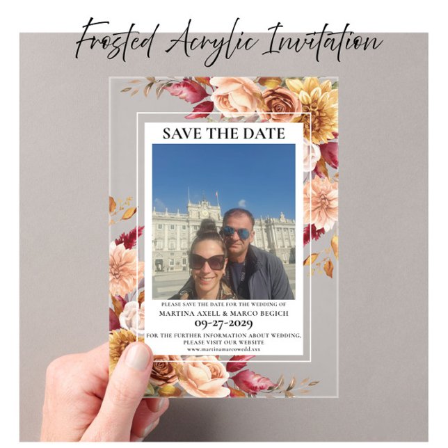 Photo Fall Floral Save the date Acrylic Invitations (Creator Uploaded)