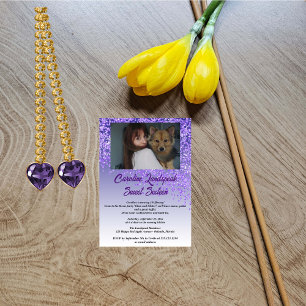 Photo & Falling Purple Glitter Sweet Sixteen Invitation