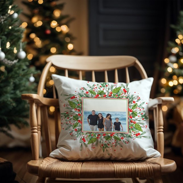 Photo family Christmas Green Red  Cushion (Creator Uploaded)