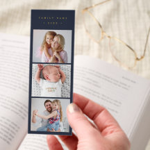 Photo Family Collage l Chic Navy Blue & Gold Text