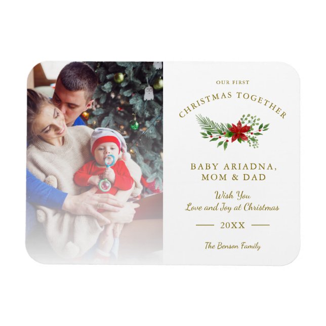 Photo Family First Christmas Baby Poinsettia Magnet (Horizontal)