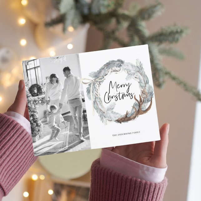  Photo Family | Merry Christmas Winter Wreath  Postcard (Creator Uploaded)