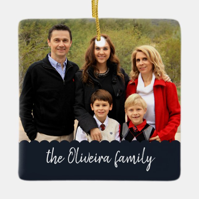 Photo Family Name Double Sided Christmas Picture C Ceramic Ornament (Front)