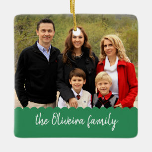 Photo Family Name Double Sided Christmas Picture Ceramic Ornament